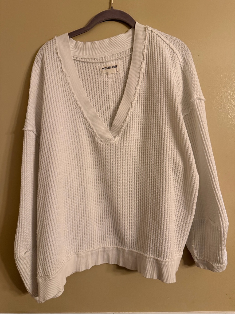 We The Free Off-White V-Neck Waffle Knit Sweater